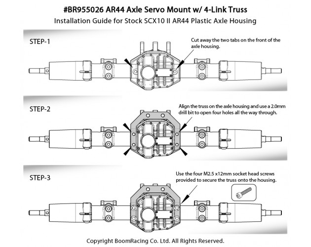 AR44 Axle Mounted Servo Conversion Kit w/ 4-Link Truss Black