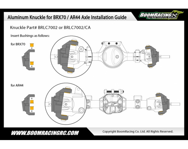 Aluminum Knuckle for BRX70/BRX80/BRX90 PHAT & AR44 Axle #BRLC7022 (AR44 compatible) Black