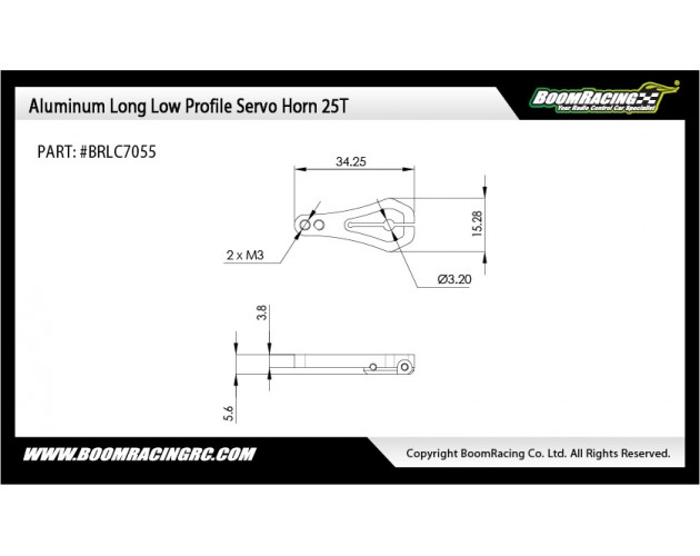Aluminum Long Low Profile Servo Horn 25T Black