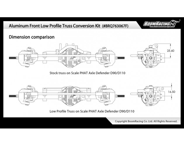Aluminum Front Low Profile Truss Conversion Kit for Scale PHAT Axle Defender D90/D110