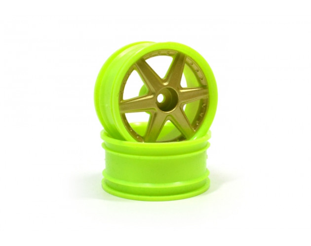 6-Spoke Green Outer Ring Wheel Set (2Pcs) For 1/10 Rc Car (6mm Offset) Gold