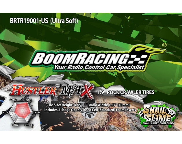 HUSTLER M/T Xtreme 1.9 Rock Crawling Tires 4.45x1.57 SNAIL SLIME™ Compound W/ 2-Stage Foams (Ultra Soft) 2pcs