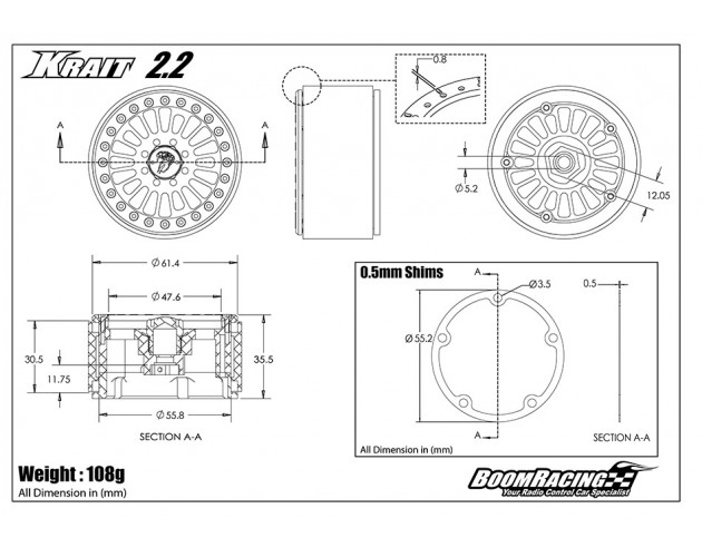 Venomous KRAIT™ 2.2 Aluminum Beadlock Wheels With 8mm Wideners (2) Gun Metal