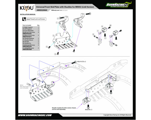 KUDU™ Front Skidplate with D-Ring Shackles for BRX02 Link Version