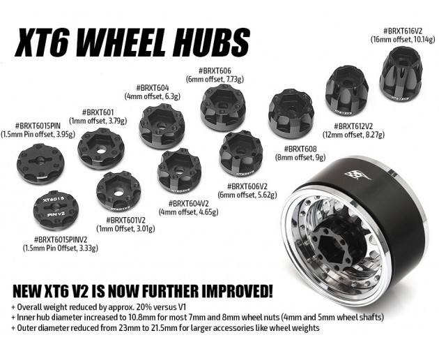 ProBuild™ XT606 V2 6-Lug Aluminum 12mm Wheel Hub Adapters 6MM Offset Version 2 (2) Black