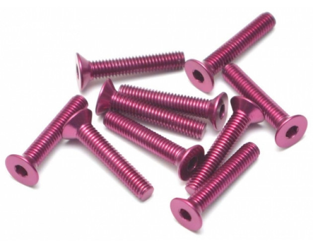 Aluminum 7075 M3x14 Hex Socket Flat Head Screws Bolts (10) Pink