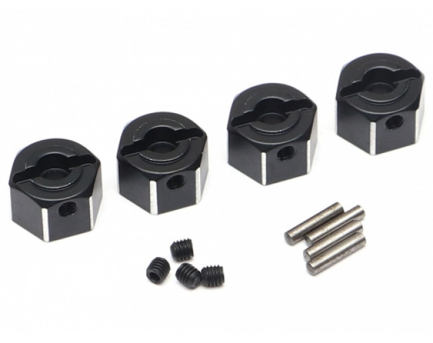 8mm Wide Aluminum 12mm Hex (for 5mm Shaft) with Pins & Set Screws (4) Black