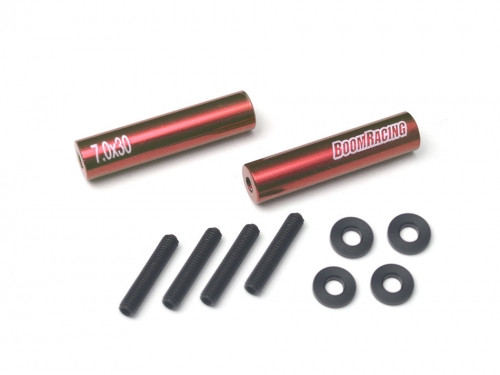 Threaded Aluminum Link Pipe Rod 7x30mm (2) w/ Set Screws & Derlin Spaces Red