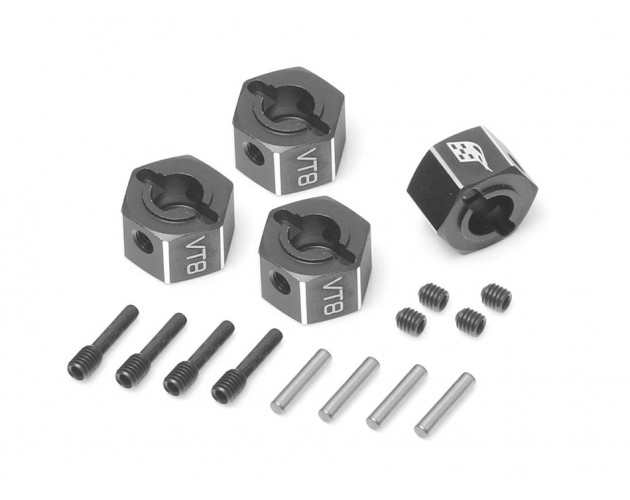 ProBuild™ VT8 Aluminum 12mm Hex (for 6mm Shaft) 8mm Wide w/ Pin Screws & Set Screws with Pins (4) Black