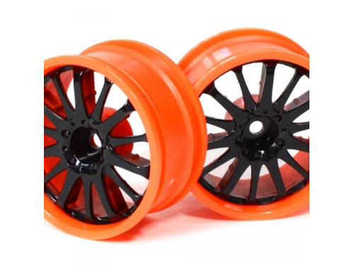 14-Spoke Orange Outer Ring Wheel Set (2Pcs) For 1/10 RC Car 26mm Black