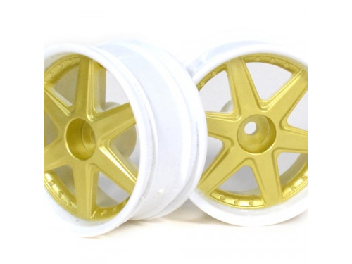 6-Spoke White Outer Ring Wheel Set (2Pcs) For 1/10 RC Car (6mm Offset) Gold